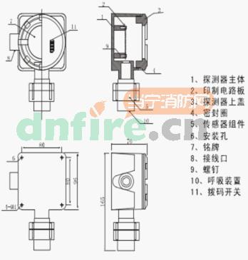 AT0501AH點(diǎn)型可燃?xì)怏w探測(cè)器結(jié)構(gòu)特征圖示