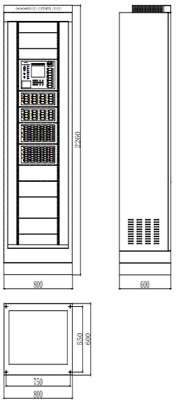 JB-TG-SL-M6000/G柜式火災報警控制器單機尺寸圖