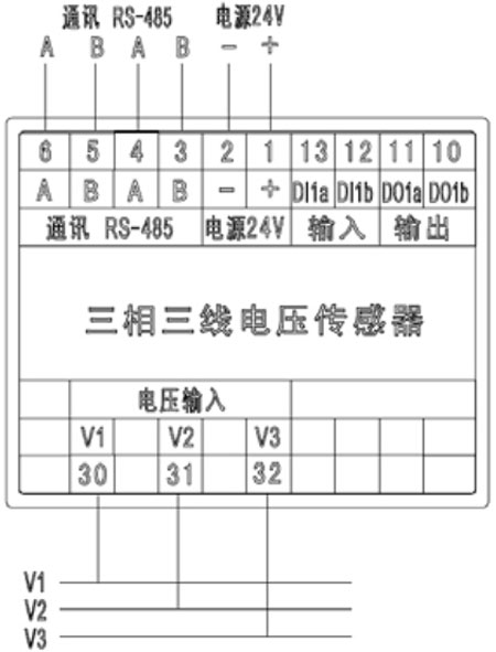 USC6531三相三線電壓監(jiān)測傳感器接線端子圖