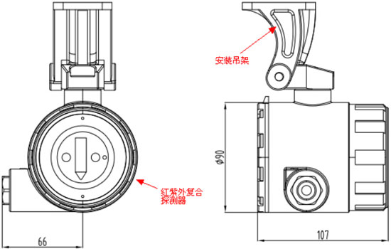 A715/UVIR2點(diǎn)型紅外紫外復(fù)合火焰探測器外形尺寸圖