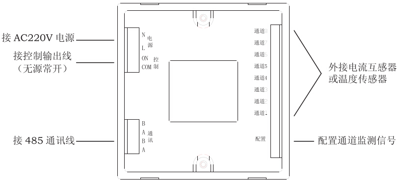 LDT9008E剩余電流式電氣火災(zāi)監(jiān)控探測器接線端子說明
