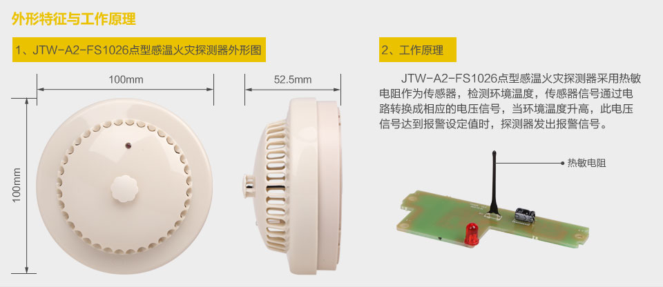 賦安JTW-A2-FS1026點(diǎn)型感溫火災(zāi)探測(cè)器 外形特征與工作原理