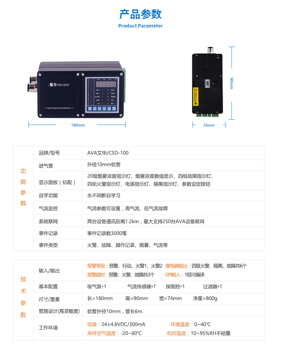 CSD-100空氣采樣式煙霧探測器 控煙報警器產(chǎn)品參數(shù)