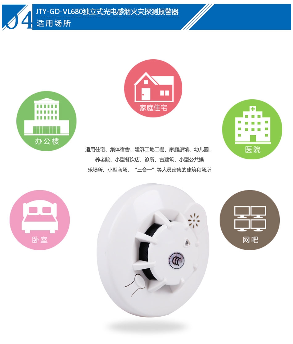 JTY-GD-VL680獨(dú)立式光電感煙火災(zāi)探測(cè)報(bào)警器產(chǎn)品應(yīng)用場(chǎng)所