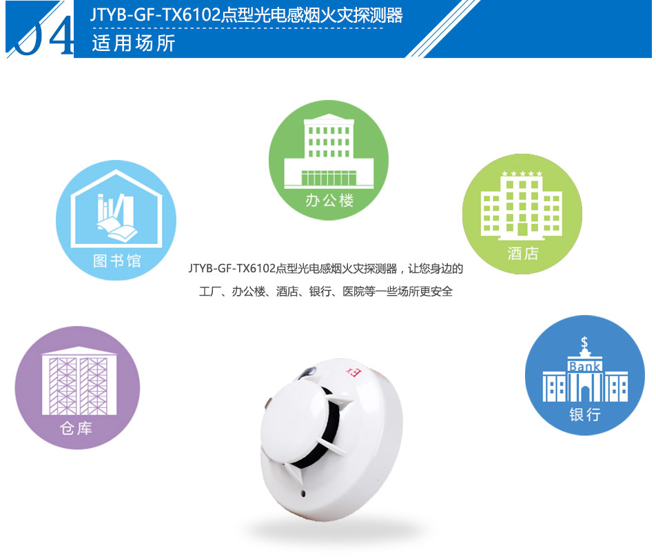 JTYB-GF-TX6102點(diǎn)型光電感煙火災(zāi)探測(cè)器產(chǎn)品應(yīng)用場(chǎng)所