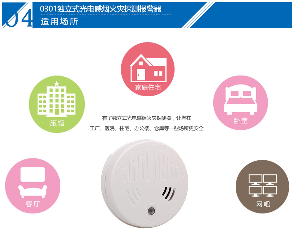0301獨(dú)立式光電感煙火災(zāi)探測(cè)報(bào)警器應(yīng)用場(chǎng)所
