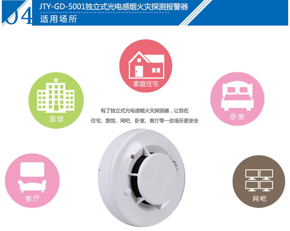 JTY-GD-5001獨(dú)立式光電感煙火災(zāi)探測(cè)報(bào)警器應(yīng)用場(chǎng)所