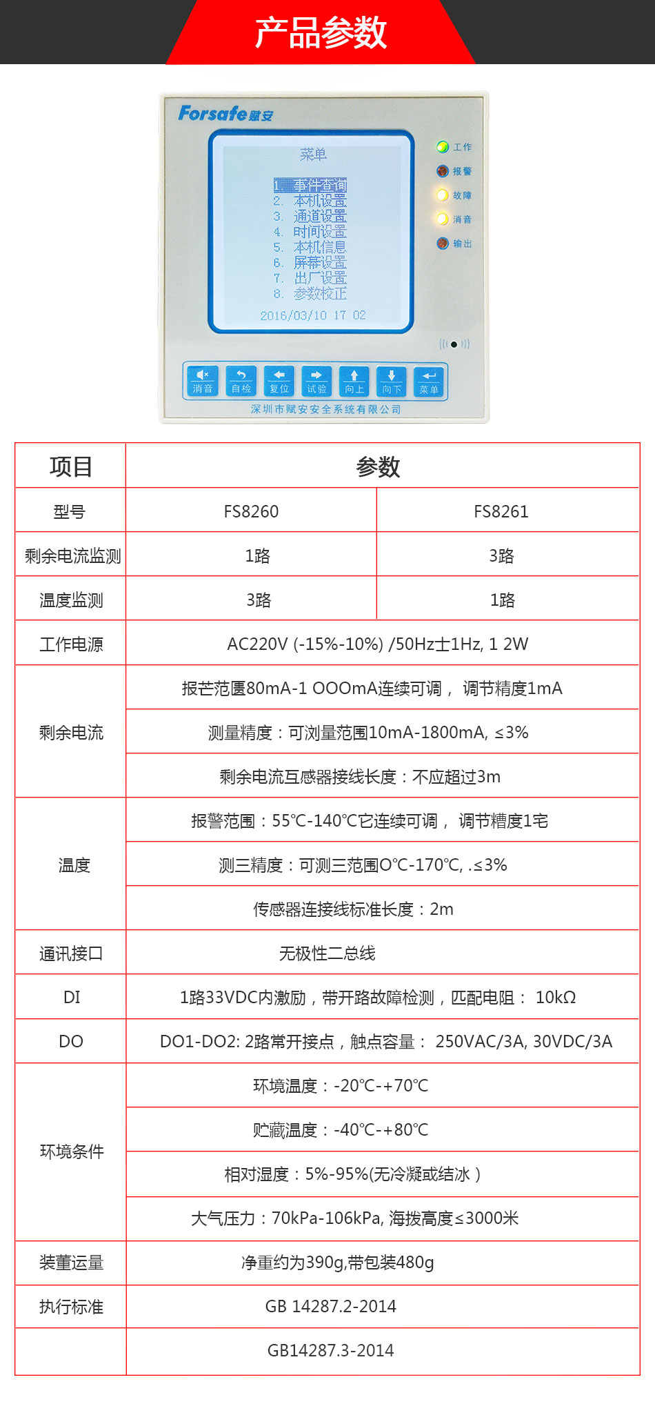 FS8260/FS8261組合式電氣火災監(jiān)控探測器