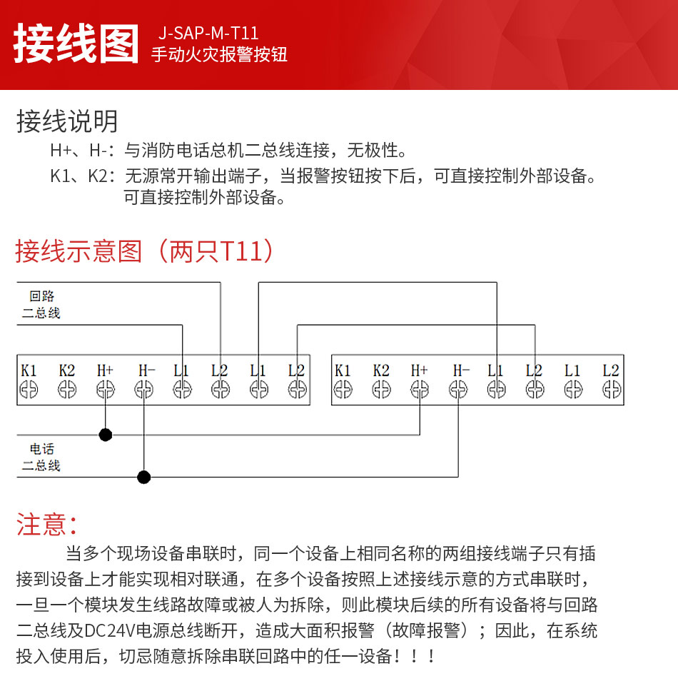 J-SAP-M-T11手動火災報警按鈕接線