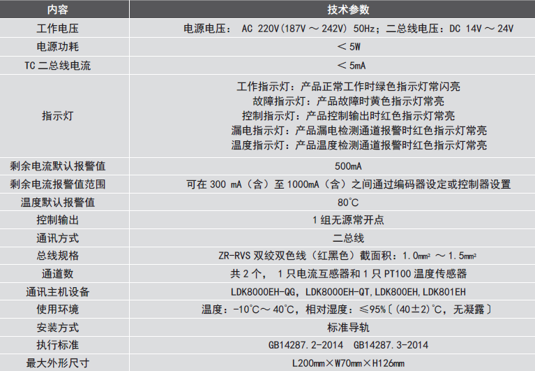LDT9103EH組合式電氣火災(zāi)監(jiān)控探測(cè)器性能參數(shù)