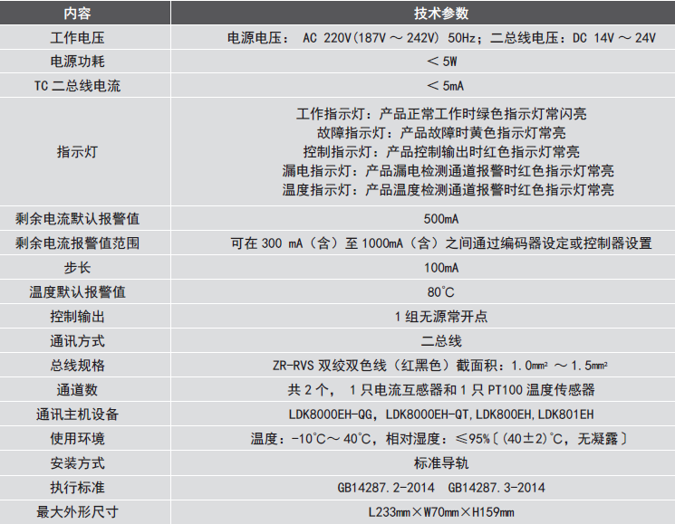 LDT9104EH組合式電氣火災監(jiān)控探測器參數