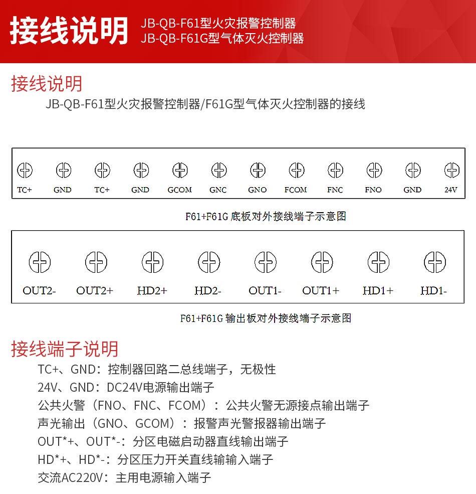 JB-QB-F61G氣體滅火控制器接線說明
