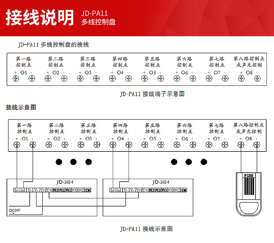 JD-PA11多線控制盤接線說明