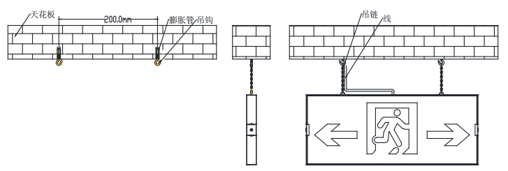 玻璃吊裝式應(yīng)急疏散標(biāo)志指示燈安裝