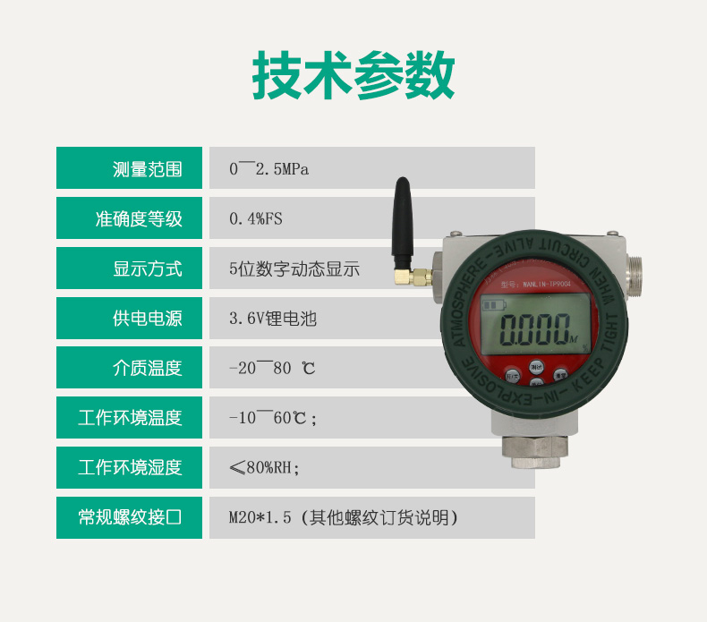 WANLIN-TP9004防爆型無線遠程報警數(shù)顯壓力計技術(shù)參數(shù)