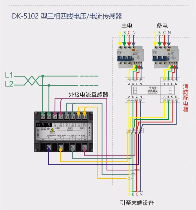 DK5102三相四線電壓/電流傳感器接線圖