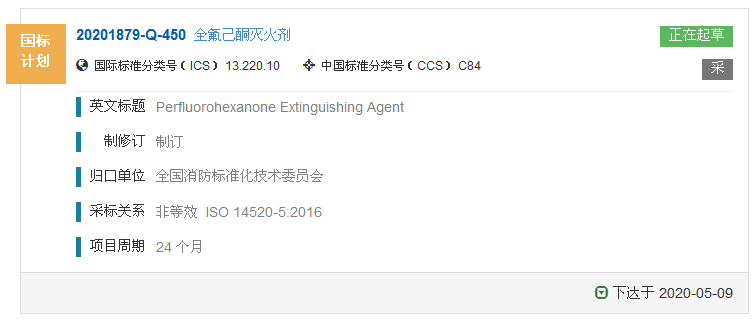 國家標(biāo)準(zhǔn)計劃《全氟己酮滅火劑》正式起草