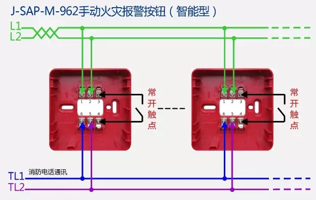 J-SAP-M-962手動(dòng)火災(zāi)報(bào)警按鈕安裝接線圖