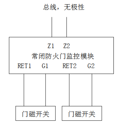 常閉防火門監(jiān)控模塊接線示意圖