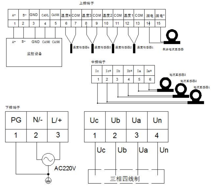 F-EFD100-P組合式電氣火災監(jiān)控探測器接線圖