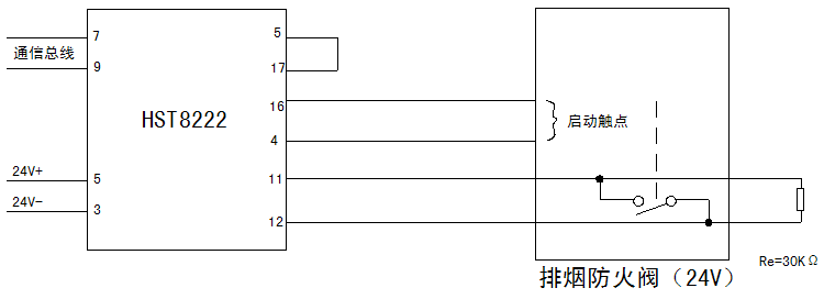 HST8222輸入輸出模塊排煙防火閥接線圖