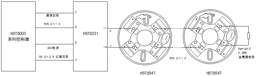HST8231開關(guān)量火災(zāi)探測(cè)器接口模塊（4線）接線圖