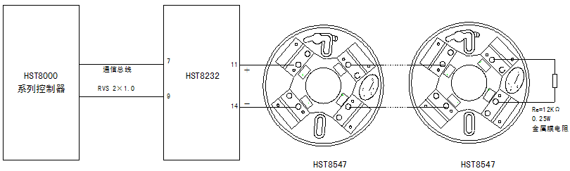 HST8232開關(guān)量火災(zāi)探測(cè)器接口模塊（2線）接線圖