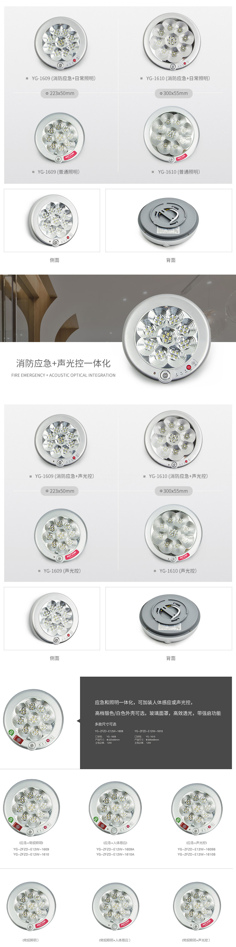 YG-ZFZD-E12W-1609藝光消防梅花應(yīng)急吸頂燈-1609