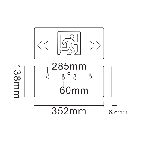 SS-BLJC-1LROEII2W-527B消防應急標志燈產(chǎn)品尺寸圖