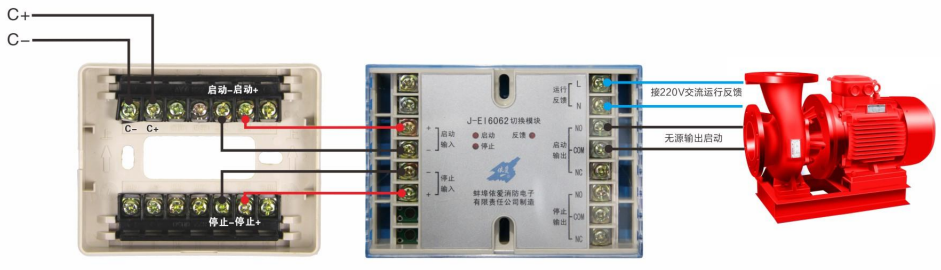 依愛EI6046和EI6062多線模塊控制接線圖-多線模塊控制泵或風機的無源啟動接線圖