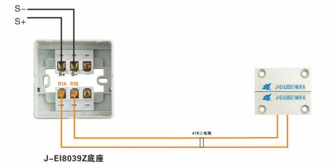 J-EI8030/N單輸入模塊接門(mén)磁開(kāi)關(guān)接線圖（常閉式防火門(mén)）