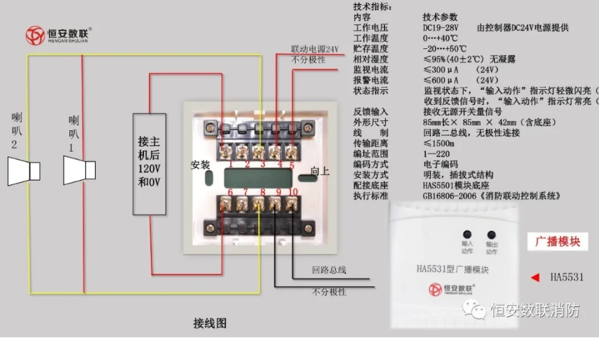 恒安數(shù)聯(lián)火災報警系統(tǒng)產(chǎn)品接線圖