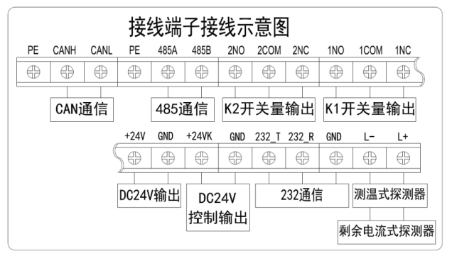 HY-EFM-1000型電氣火災(zāi)監(jiān)控設(shè)備接線端子圖