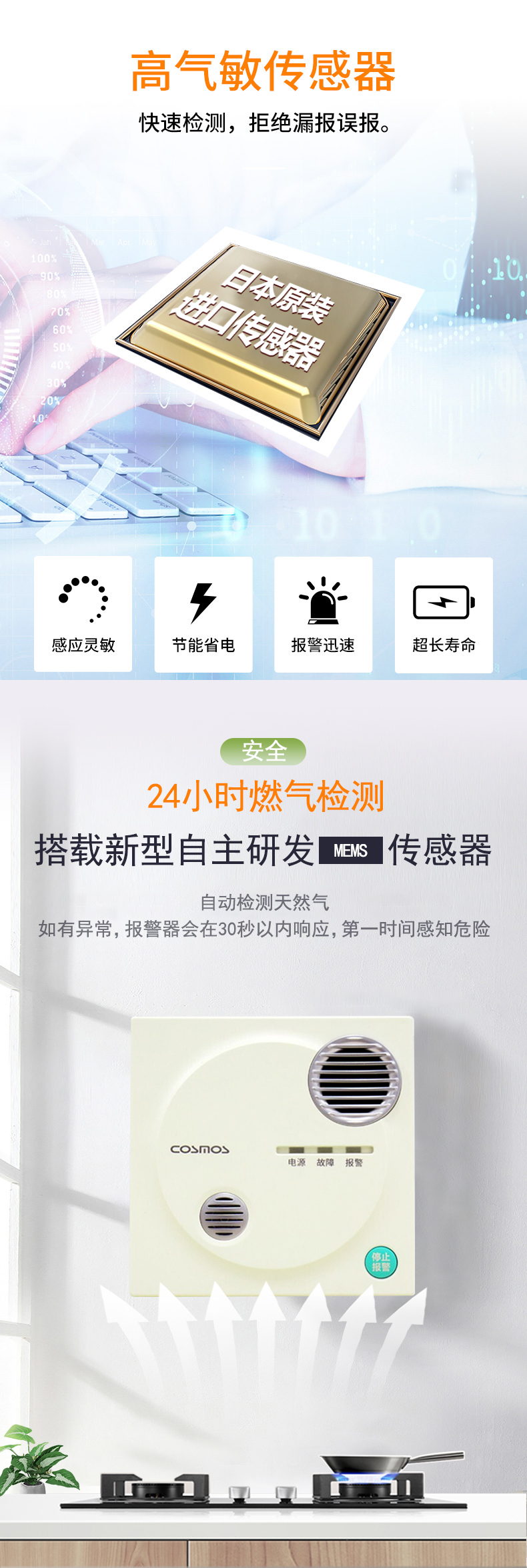 JT-CA-3L家用可燃?xì)怏w探測器特點(diǎn)