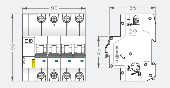 ZCBLE1iC-100H/4P物聯(lián)網(wǎng)漏電斷路器外形尺寸