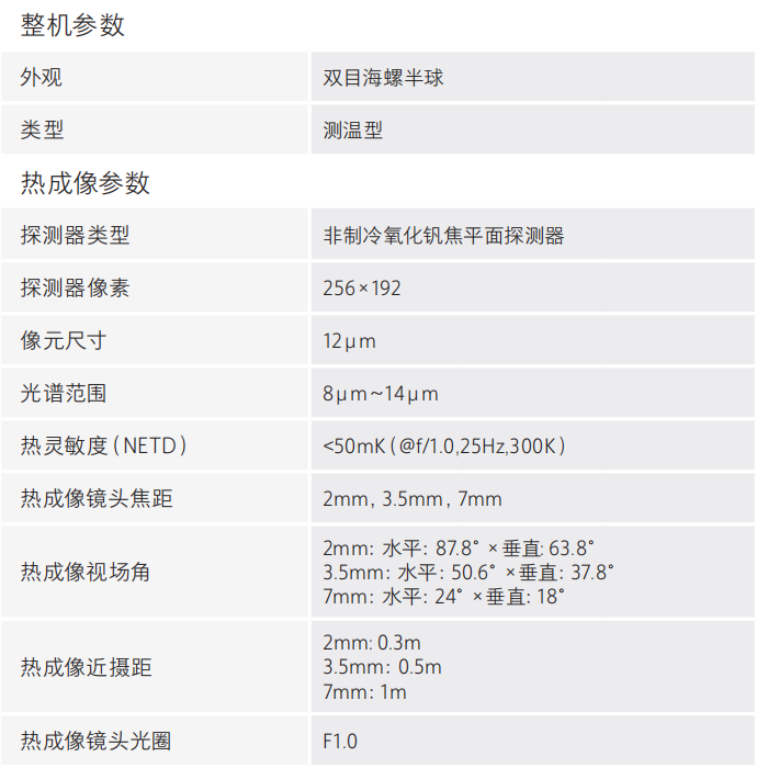 DH-HY-FT241LD熱成像感溫火災探測器整機參數(shù)