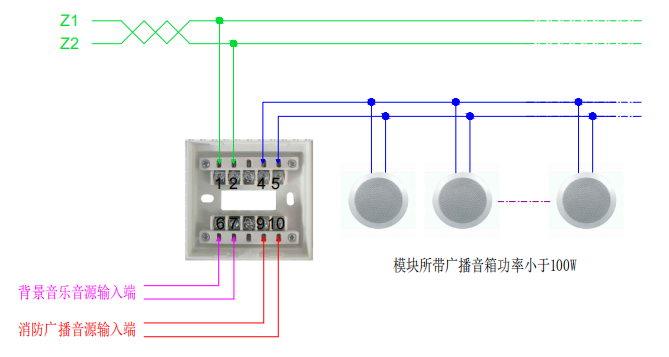 JGM-YKS5240揚聲器監(jiān)視模塊接線圖