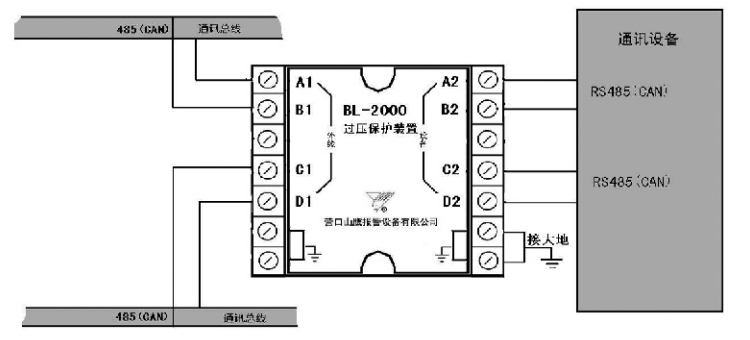 BL-2000防雷模塊 通訊線路保護(hù)器接線示意圖