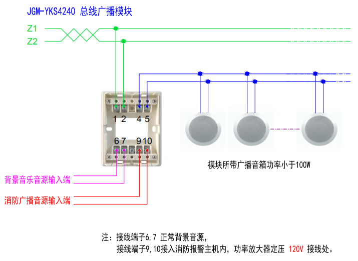 JGM-YKS4240揚(yáng)聲器監(jiān)視模塊接線圖