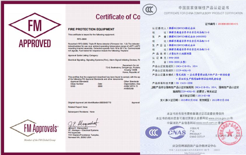 RFD-3000紅外三波段IR3火焰探測器證書