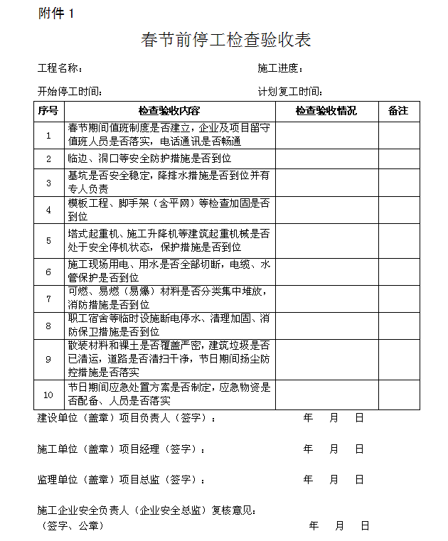 春節(jié)前停工檢查驗(yàn)收表