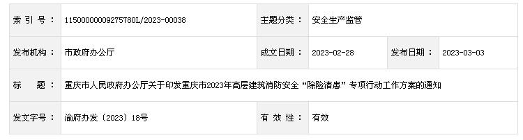 重慶市人民政府辦公廳關(guān)于印發(fā)重慶市2023年高層建筑消防安全“除險(xiǎn)清患”專項(xiàng)行動(dòng)工作方案的通知