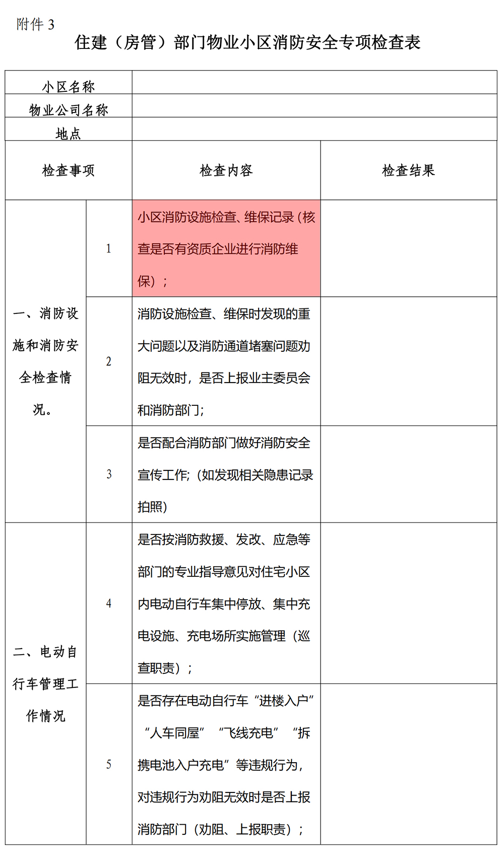 住建（房管）部門物業(yè)小區(qū)消防安全專項檢查表