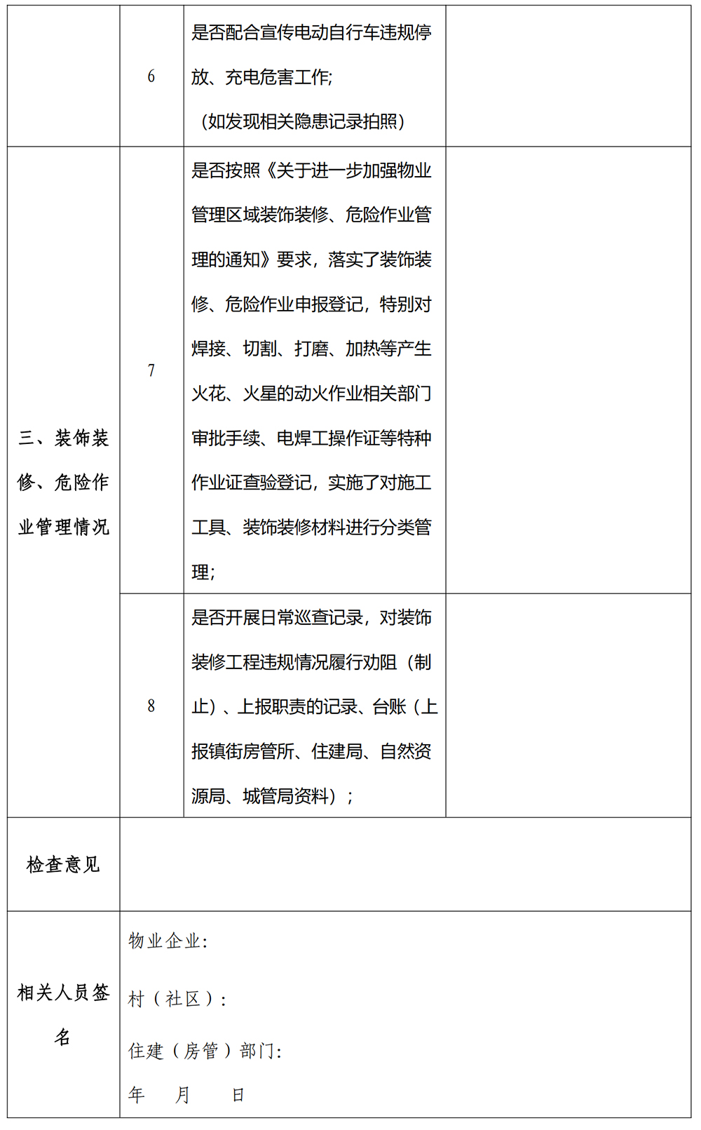 住建（房管）部門物業(yè)小區(qū)消防安全專項檢查表