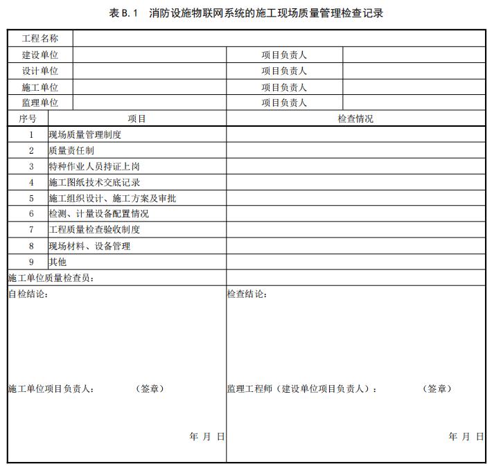 消防設(shè)施物聯(lián)網(wǎng)系統(tǒng)的施工現(xiàn)場質(zhì)量管理檢查記錄