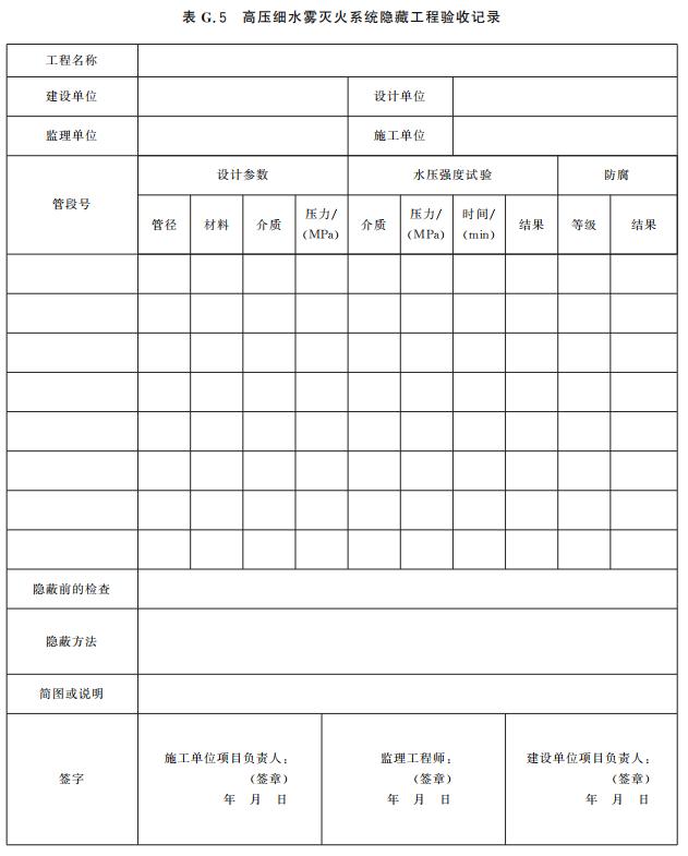 高壓細(xì)水霧滅火系統(tǒng)隱藏工程驗(yàn)收記錄