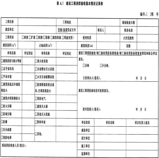 建設(shè)工程消防驗收各種記錄表