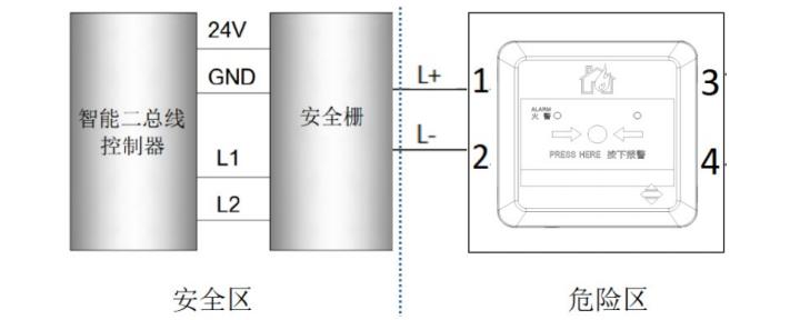 J-SAP-M-A62-Ex本安型防爆手動火災報警按鈕接線圖