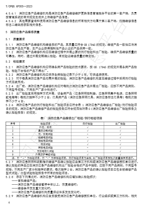 T/CPQS XF005-2023《消防應(yīng)急照明和疏散指示產(chǎn)品維修、更換及相關(guān)服務(wù)》