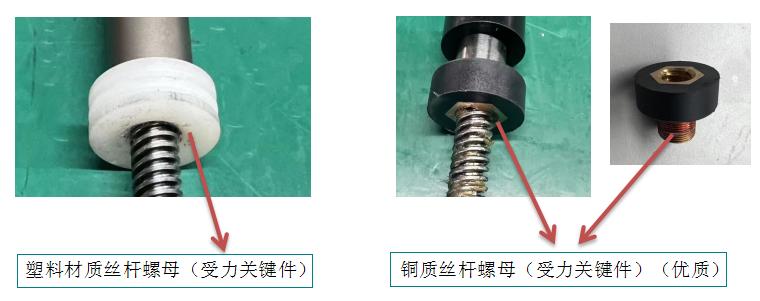 推桿式電動開窗機部件優(yōu)劣對比圖